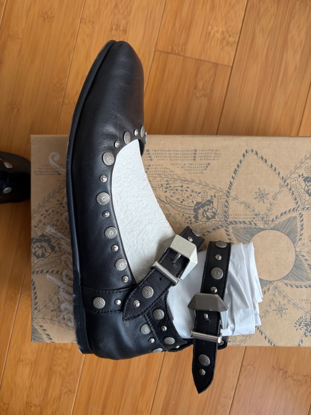 Free People Black Studded Double-Ankle Strap Flats - Picture 3 of 8